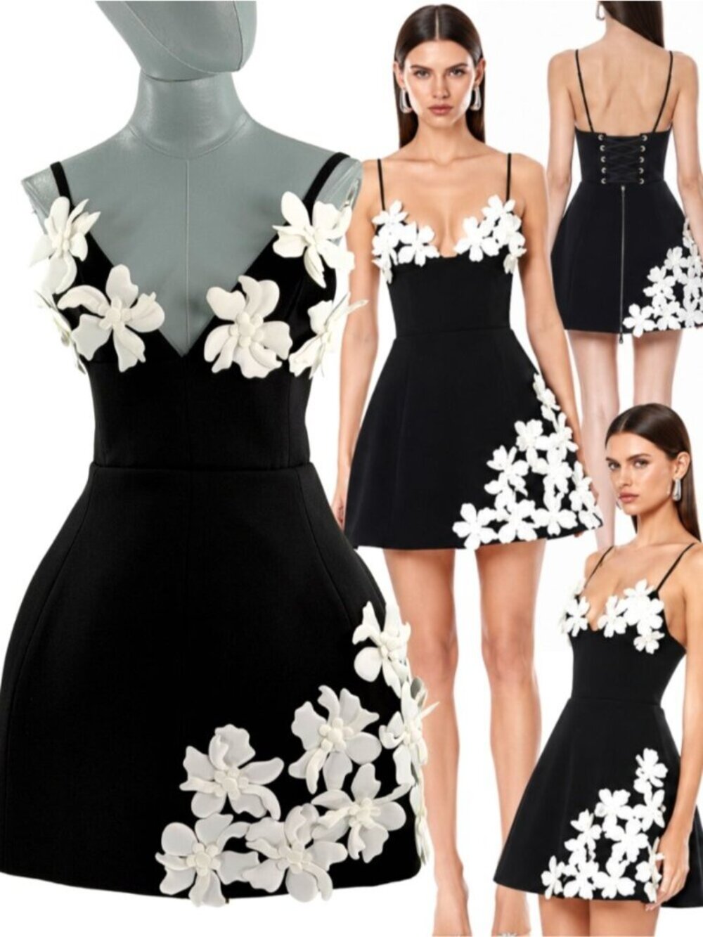 🆕 BRONX & BANCO 🧿 NWOT Emma 3D Floral Mini Dress, Black & White - Sz M US 6